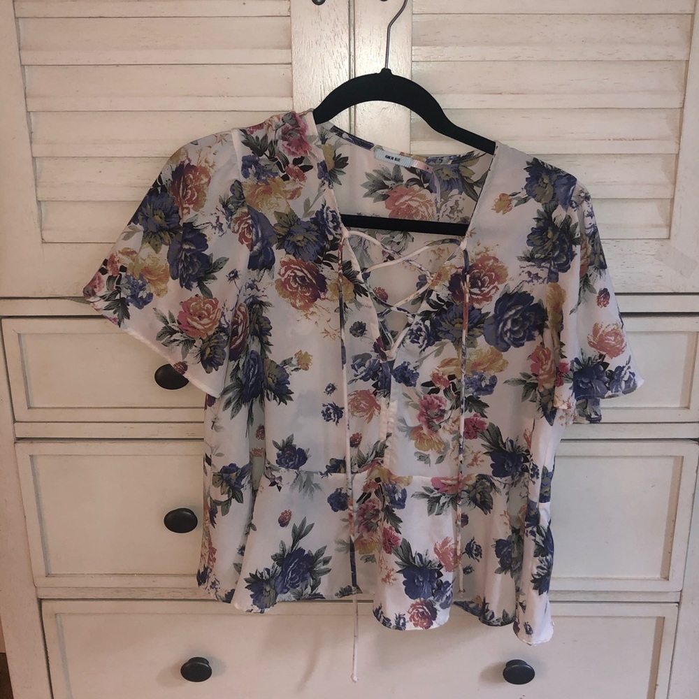 Urban Outfitters Floral Lace Up Peplum Top